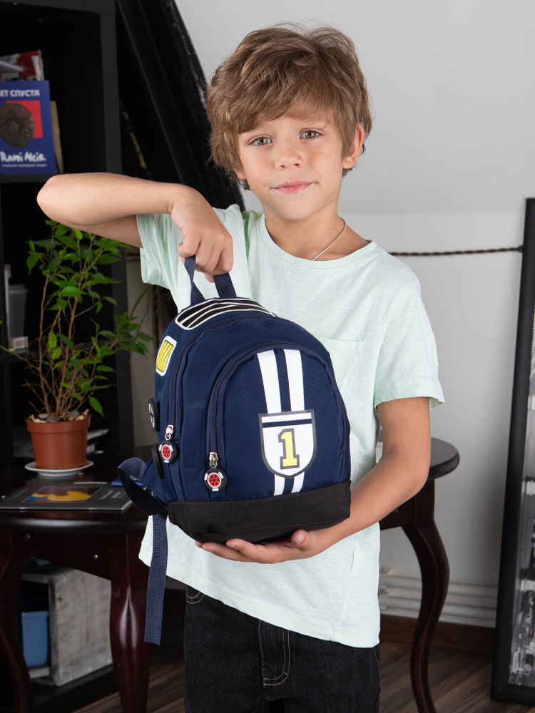 Маленький рюкзак детский в садик для мальчиков дошкольный с принтом, темно-синий  #1