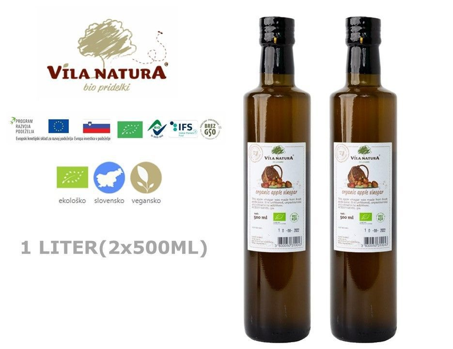 Vila Natura уксус яблочный фермерский не фильтрованный био органический Словения 2х500 мл.  #1