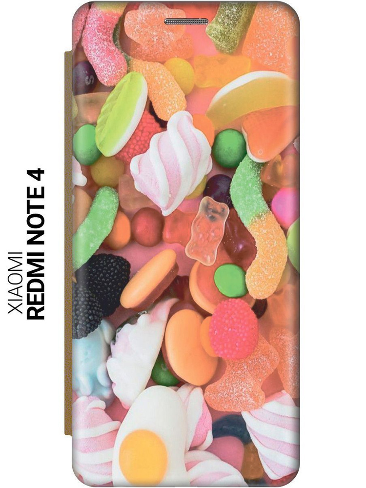Чехол-книжка на Xiaomi Redmi Note 4 / Note 4X / Сяоми Редми Ноут 4 / Ноут 4Х с 3D принтом "Мешок сладостей" #1