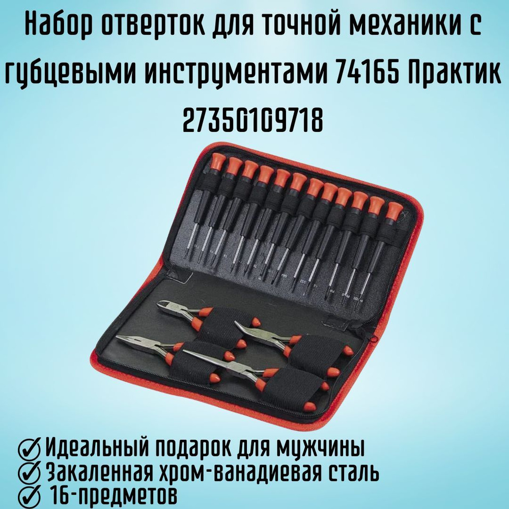 Набор отверток для точной механики с губцевыми инструментами 74165 Практик 27350109718  #1