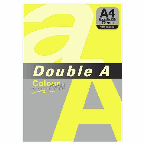 Бумага цветная DOUBLE A, А4, 75 г/м2, 100 л., неон, желтая #1