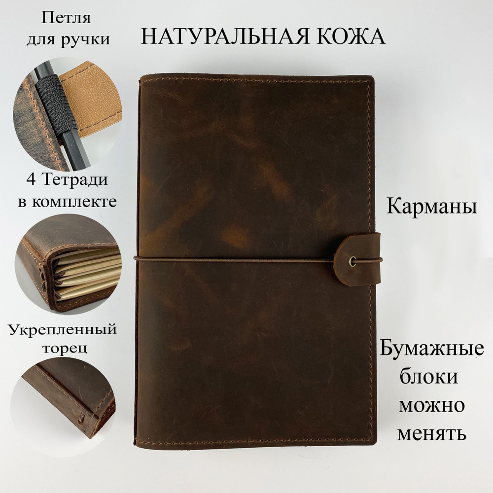 Записная книжка Блокнот А5 Мидори из натуральной кожи #1