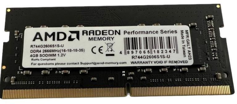 AMD Оперативная память Radeon R7 Performance Series, DDR4, SODIMM, 2666 МГц 1x4 ГБ (R744G2606S1S-U)  #1