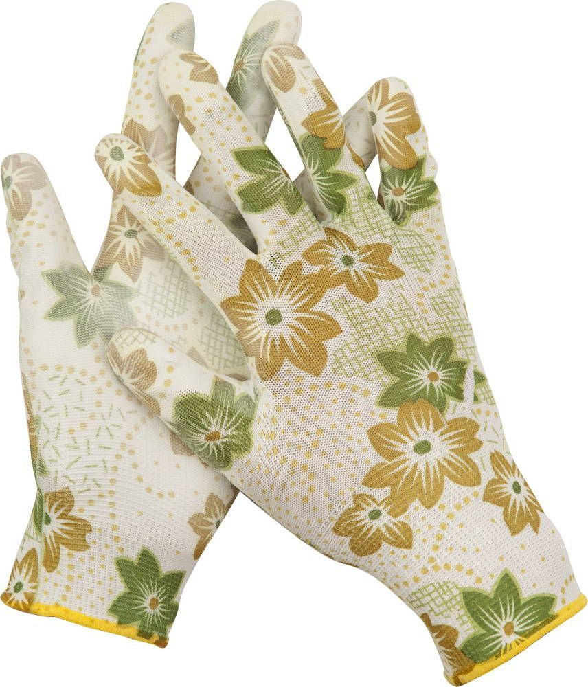 Садовые перчатки GRINDA S, бело-зеленые, прозрачное PU покрытие, 13 класс вязки  #1