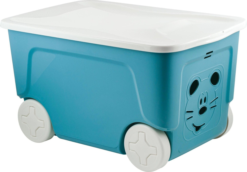 Ящик детский для игрушек с крышкой на колесах, 50л, 59х38,3х33см, полипропилен, голубой  #1