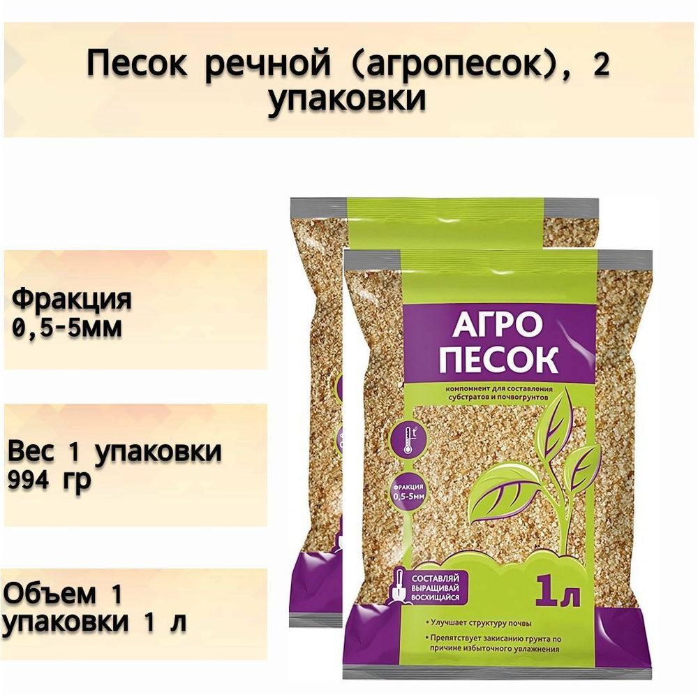 Песок речной (агропесок) 2x1 л для составления субстратов. Улучшает структуру грунта, препятствует закисанию #1