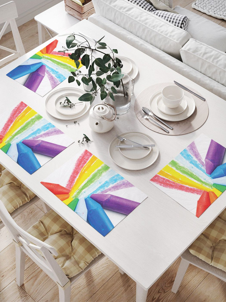 Салфетки на стол для сервировки прямоугольные, плейсмат "Цветные восковые карандаши" JoyArty, 32x46 см, #1