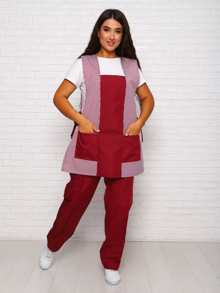 Униформа для горничных и уборщиц / бордовый костюм женский/медицинские костюмы женские больших размеров #1