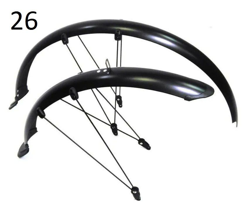 Крылья для велосипеда 26 полноразмерные с направляющими металло-пластик, с "усами", ширина 65мм, с брызговиками, #1