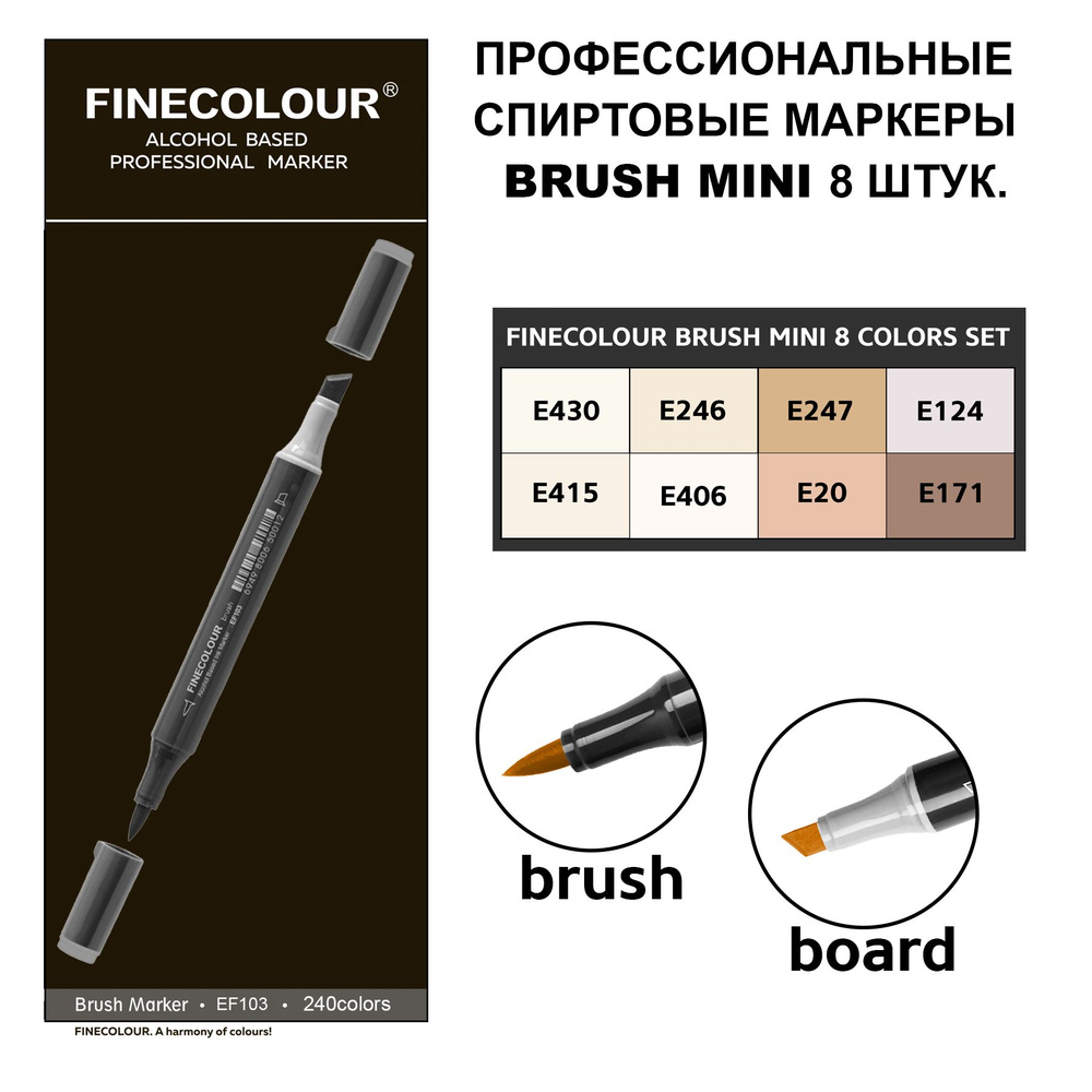 Спиртовые маркеры для скетчинга Finecolour Brush mini SET E, 8 шт. #1