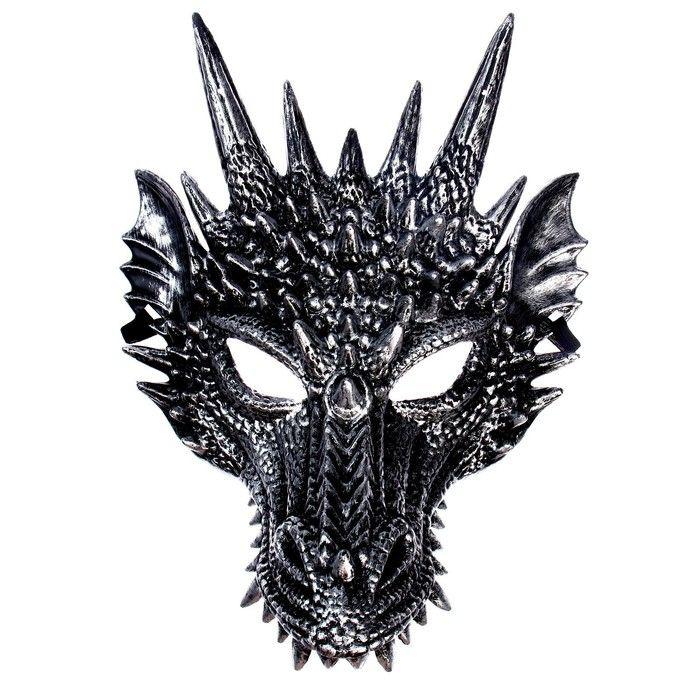 Карнавальная маска КНР "Дракон", латекс, серебристая #1
