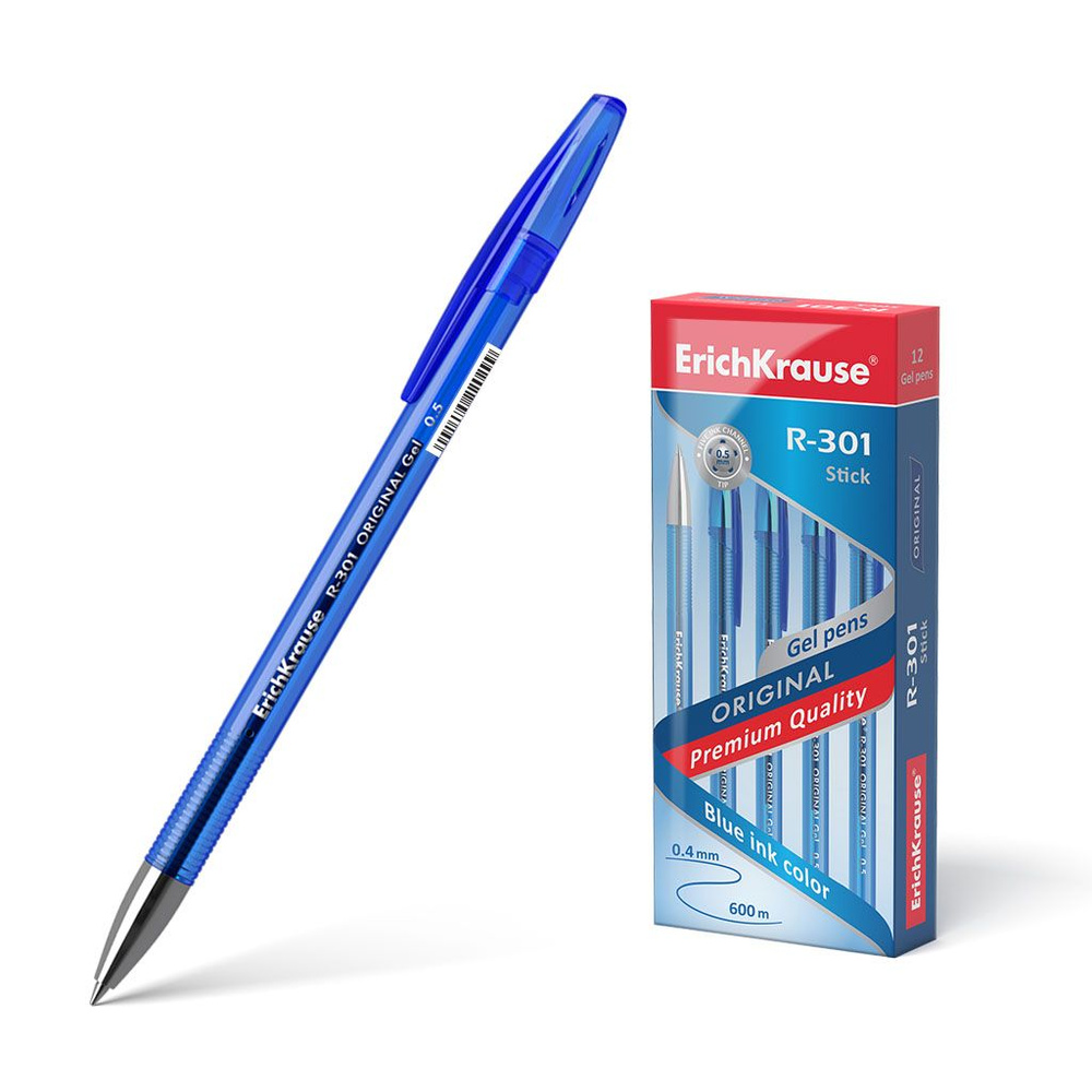Ручка гелевая Erich Krause R-301 Original, набор 12 штук, синие чернила  #1