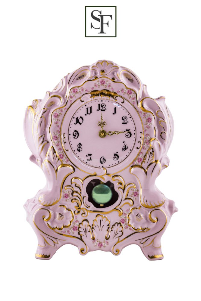 Часы каминные Leander "Мелкие цветы" 32 см, розовый фарфор, Чехия  #1