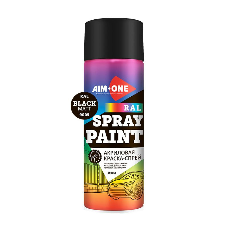 Краска Спрей Акриловая Распылитель SP-MB4 Черная Матовая AIM-ONE Acryl Spray Paint Black Matt Баллончик #1