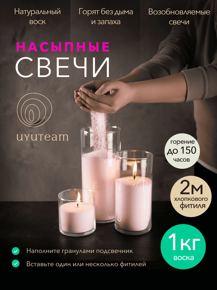 UYUTEAM Набор свечей "1кг + фитиль 2м", 1 см, 1 шт #1