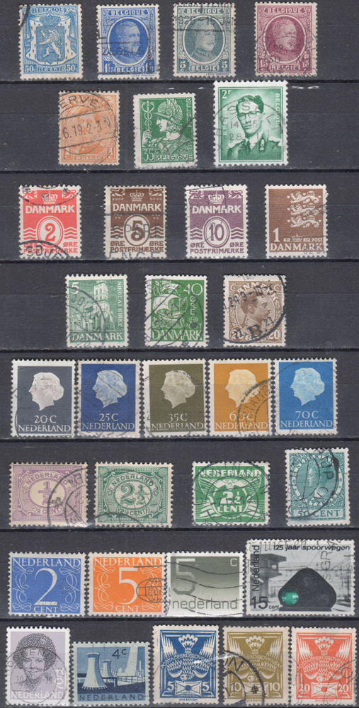 Набор 32 марок Бельгия, Нидерланды, Дания #1