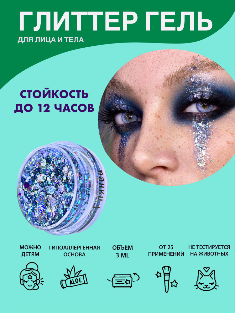 Queridos Glitters Глиттер Гель. Блёстки для лица и тела. Цвет "Глянец" 3 мл.  #1