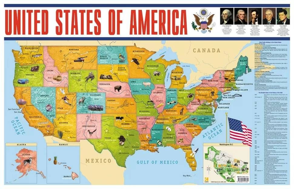 Карта США на английском языке #1