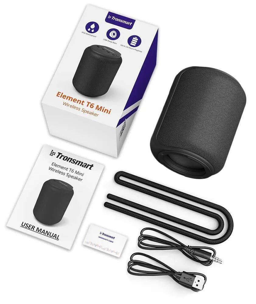 Беспроводная стерео портативная колонка Bluetooth Tronsmart Element T6 Mini 15W black, черная  #1