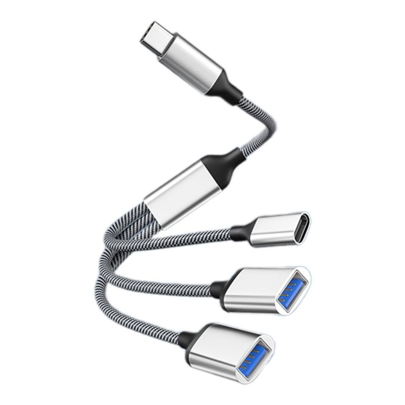 Тип C 2xUSB 1xType Адаптер OTG Y-разветвительный кабель Концентратор расширения USB 2.0 Оплетка для зарядки #1