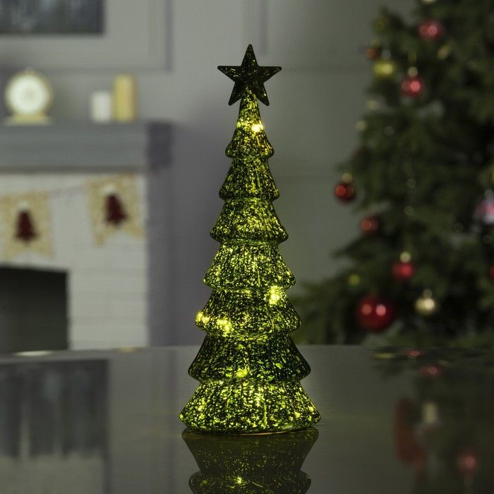 Светодиодная фигура Luazon Lighting "Зеленая елка", 10х26х10 см, стекло, АААх3, свечение теплое белое #1
