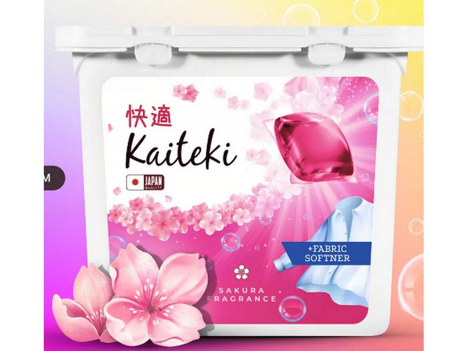 Kaiteki Capsule Softener Sakura Fragrance Капсулы для стирки 3 в 1 с ароматом Сакуры, 100 шт  #1