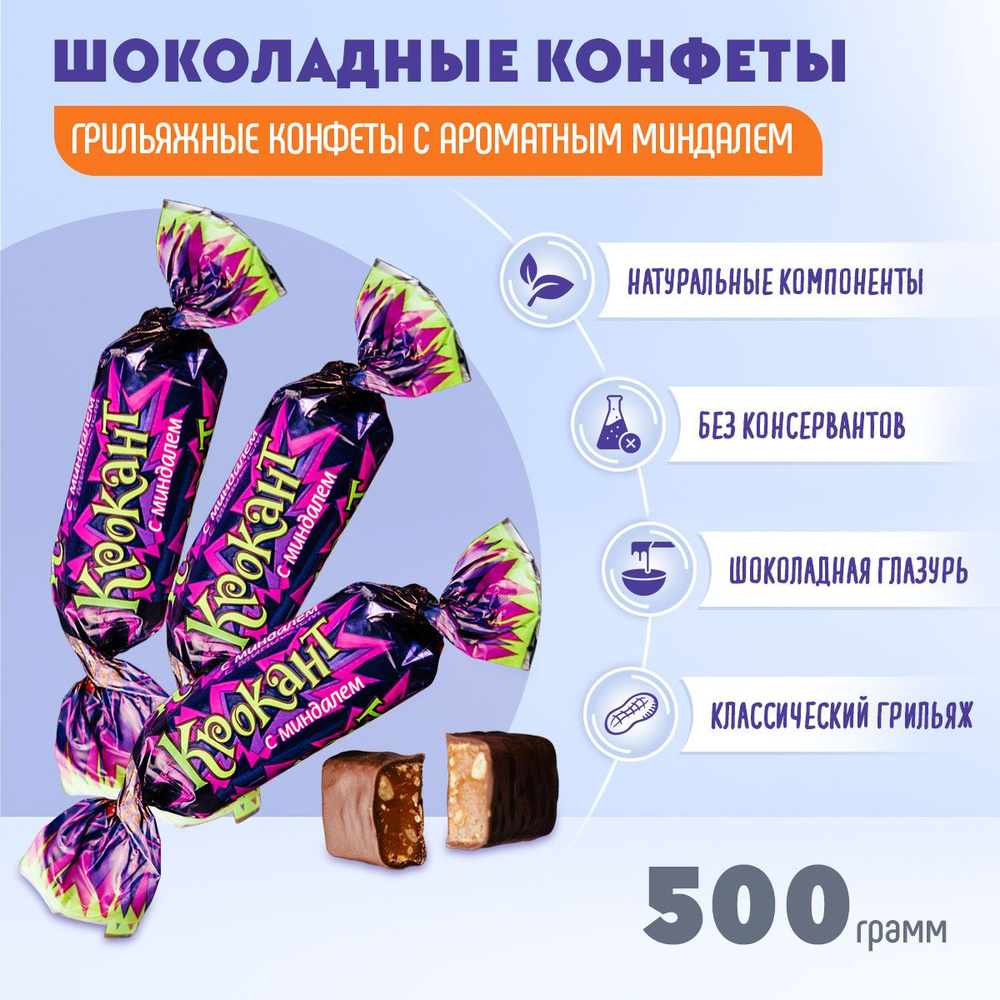 Конфеты Крокант в шоколадной глазури с миндалем 500 грамм / Шоколадные конфеты / Грильяж /  #1