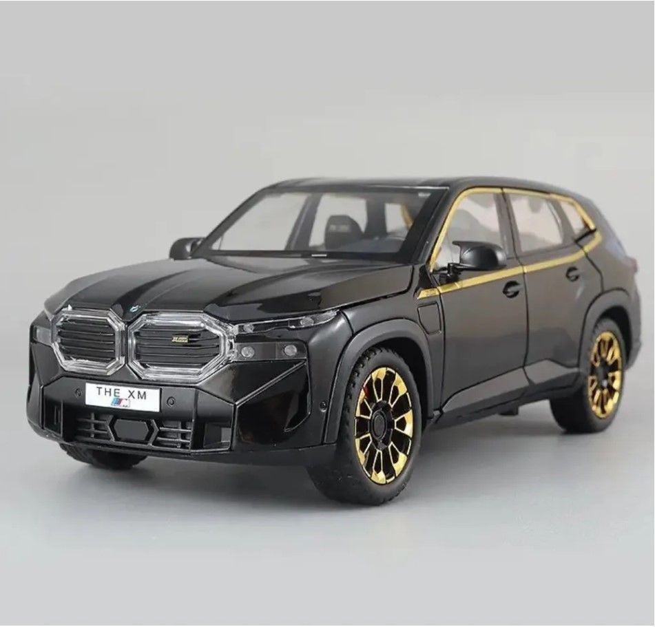 Машинка металлическая инерционная BMW XM черная, длина 21 см., масштаб 1:24, свет и звук, открываются #1