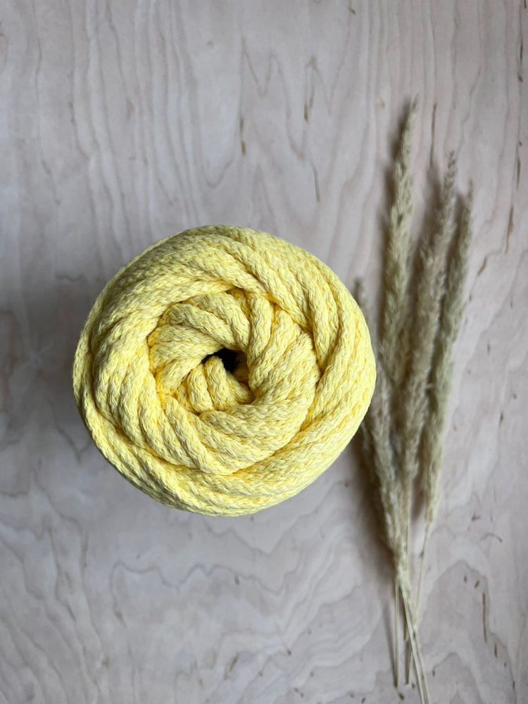 Шнур хлопковый для вязания и шитья 5мм Желтый 100м без сердечника  #1