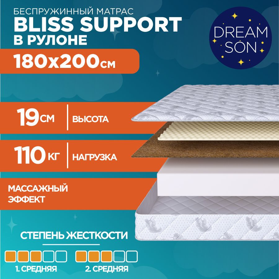 Ортопедический матрас DreamSon Bliss Support 180х200, 19см, беспружинный, двусторонний с одинаковой жесткостью, #1