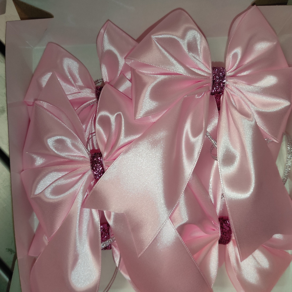 Елочное украшение, набор бантики на елку 6 шт, ярко розовый цвет  #1