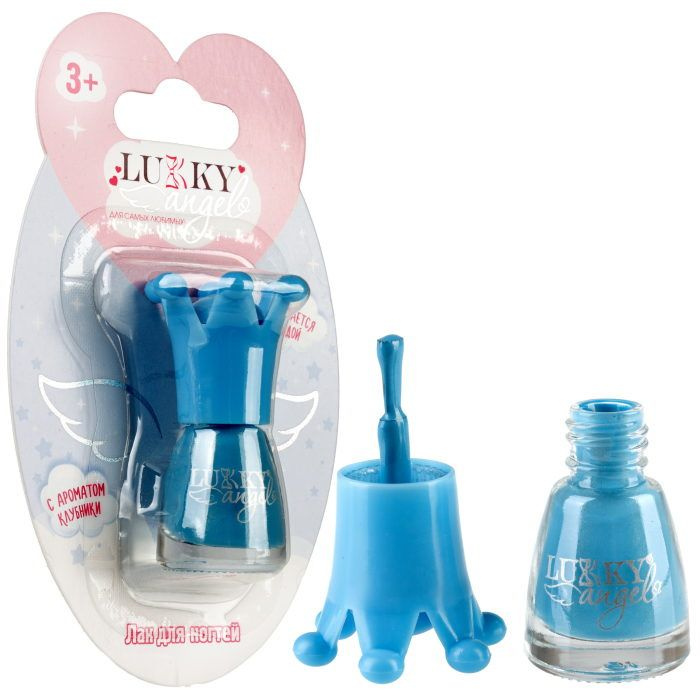 Lukky Angel Лак для ногтей, смываемый водой, голубой перламутр, с ароматом клубники, 5 ml, блистер  #1