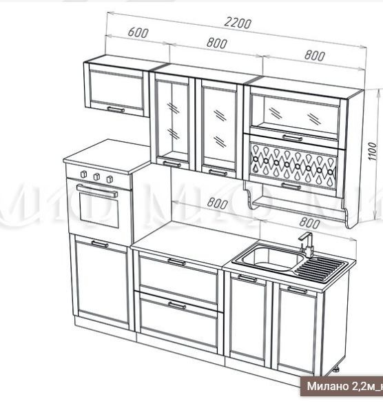 Кухонный гарнитур МДФ Милано 2 2м Компоновка №3 Шарли Бриз купить по