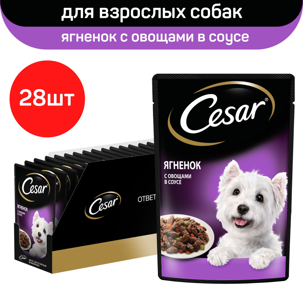 Влажный корм Cesar, для взрослых собак, с ягненком и овощами в соусе, 28 шт х 85 г  #1