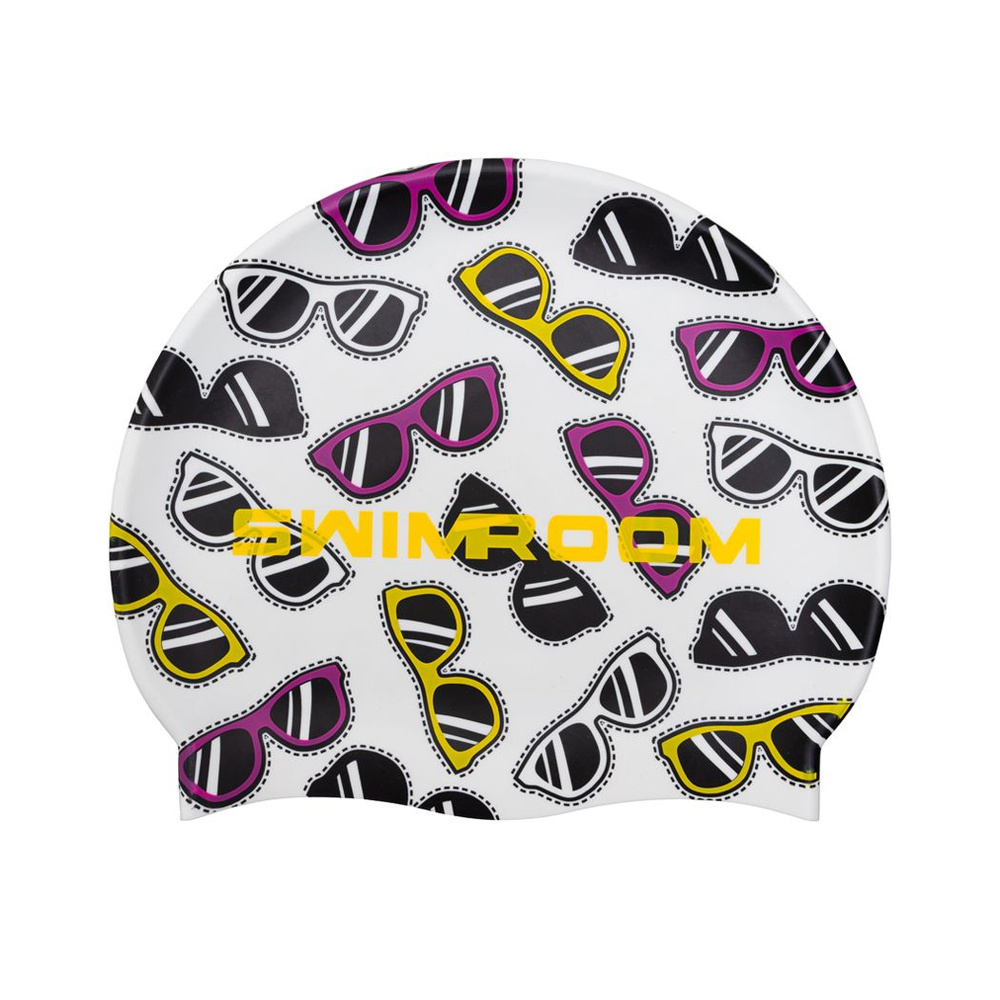 Силиконовая шапочка для плавания / бассейна SwimRoom "Glasses", цвет Белый/Желтый  #1