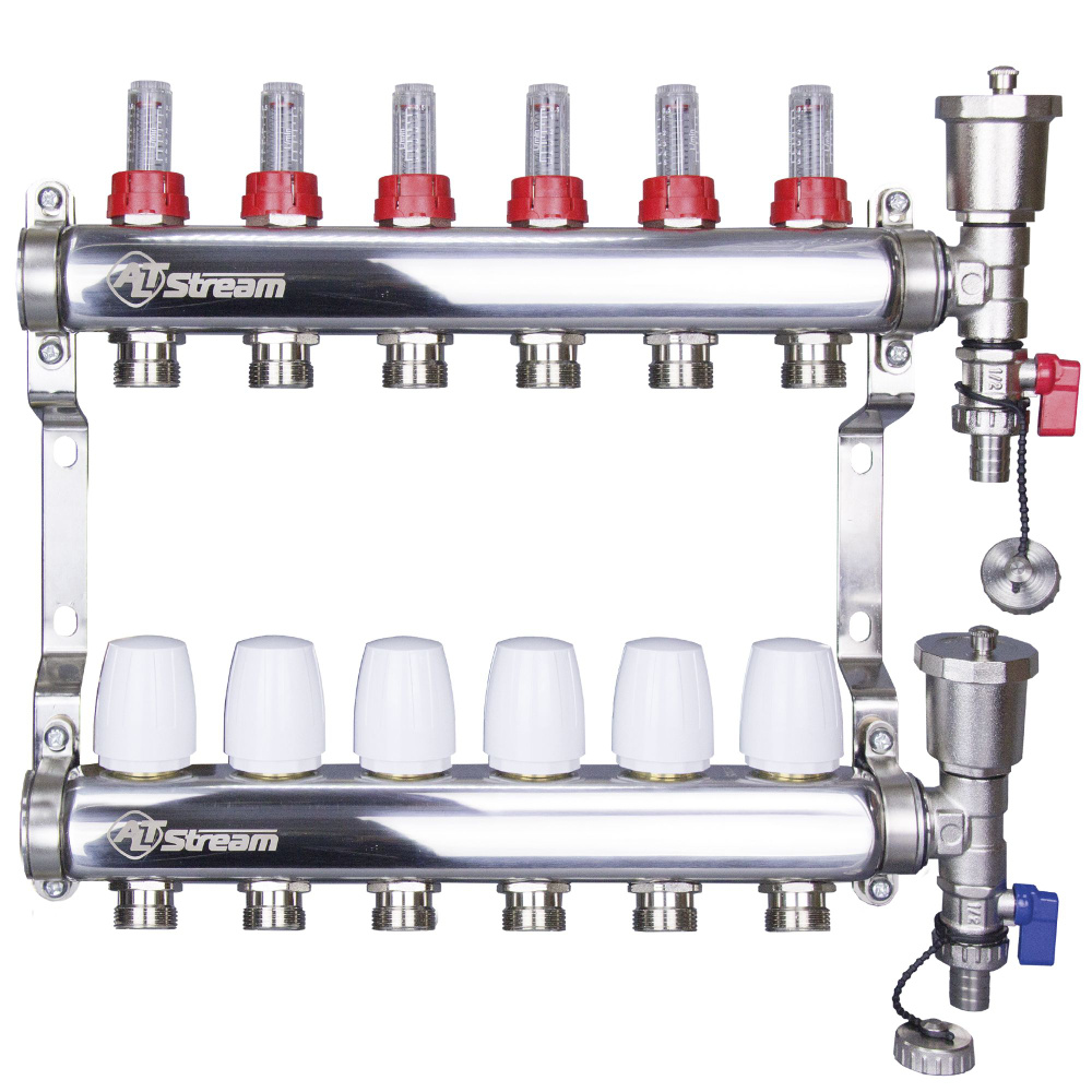 Коллекторная группа ALTSTREAM 1*3/4" EK 5 выхода с расходомерами, дренаж. краном и воздухоотводом,сталь #1