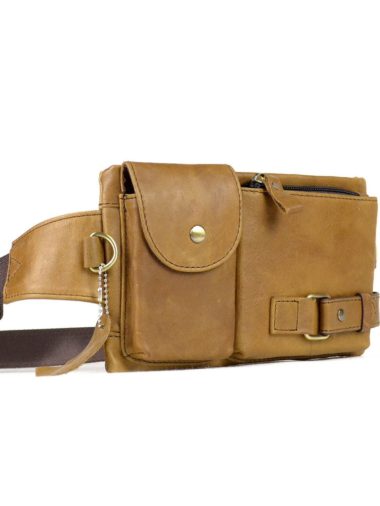 Сумка на грудь / пояс мужская / женская из натуральной кожи светло ...