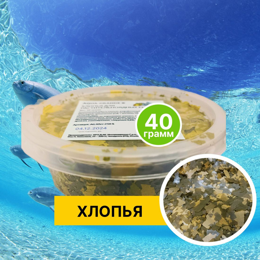 Корм сухой - Корм для рыбок аквариумных AQUA-GRANDE, хлопья для растительноядных рыб, 40г., контейнер #1