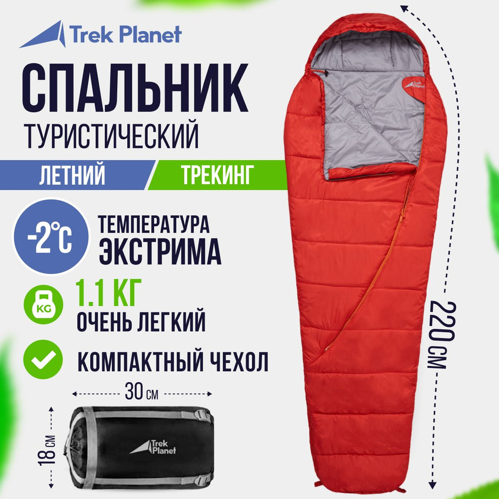 Спальник туристический/Спальный мешок TREK PLANET Ultra Light, цвет: красный, размер: 220 см х 80 см #1