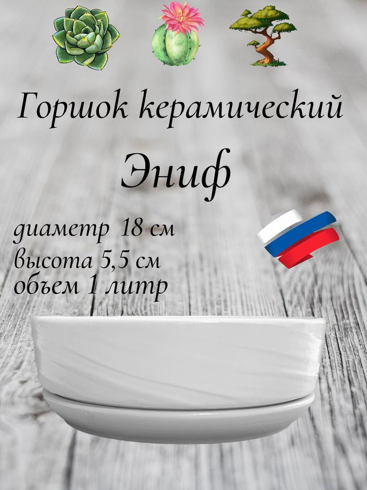 Керамический горшок "Бонсай - Эниф" для бонсай, кактусов и суккулентов, диаметр 18 см, высота 5,5 см, #1