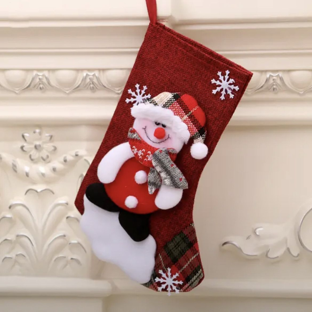 Новогодний носок для подарка со снеговиком 23 см #1