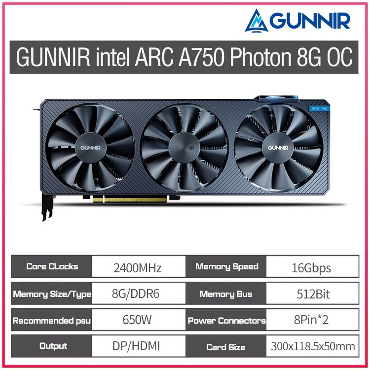 Видеокарта GUNNIR Intel Arc A750, 8 ГБ GDDR6 - купить по низким ценам в ...