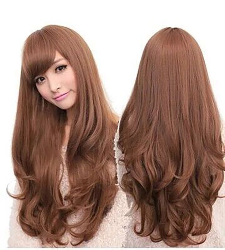 Парик женский длинный с челкой универсальный коричневый парики женские  #1