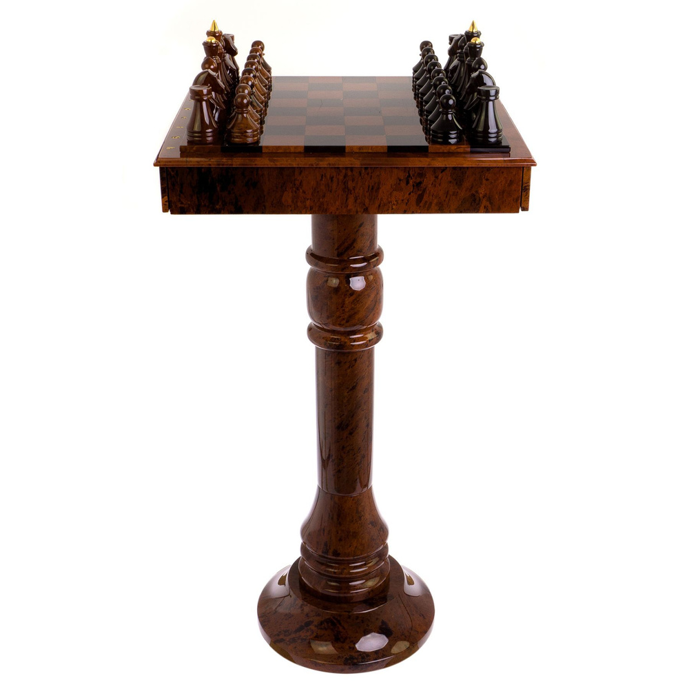 Шахматный стол с фигурами "Классический" камень обсидиан  #1