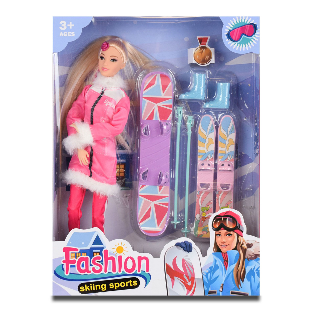 Набор для девочек, Барби "Зимние катания", кукла с лыжами и сноубордом  #1