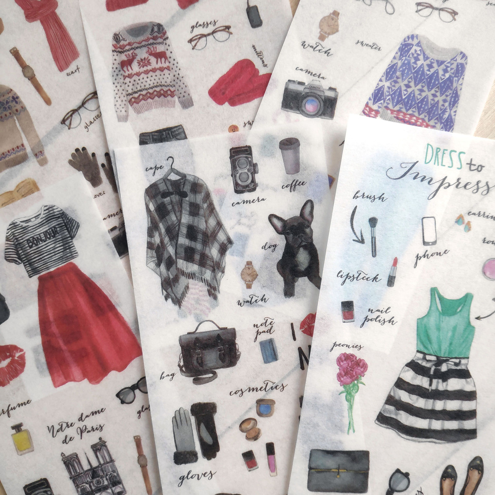 Наклейки Одежда 86 штук на японской бумаге, набор стикеров для скрапбукинга, эстетичные наклейки для #1