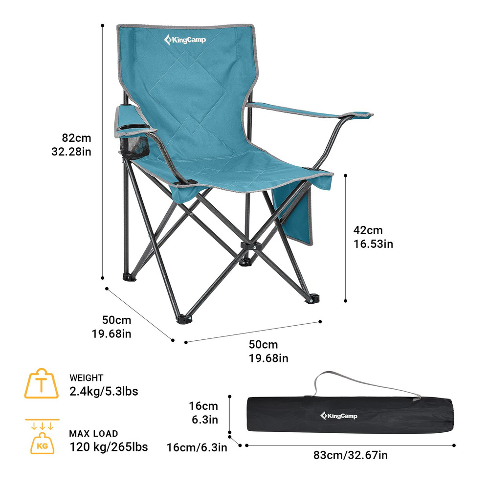 Кресло туристическое складное со спинкой сталь, KingCamp 2216 Lotus B10, 50х50х42/82 голубой  #1