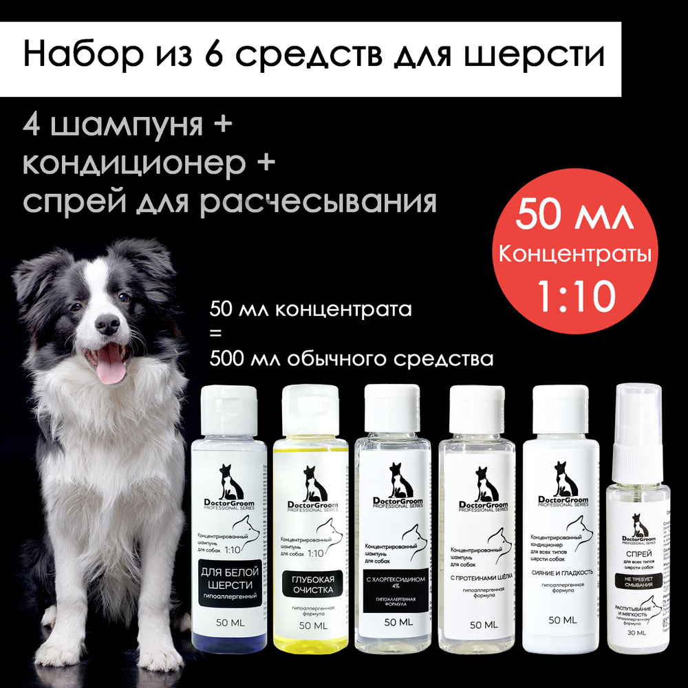 Мини набор для ухода за шерстью собак Doctor Groom. Для всех типов шерсти и пород. 6 средств  #1