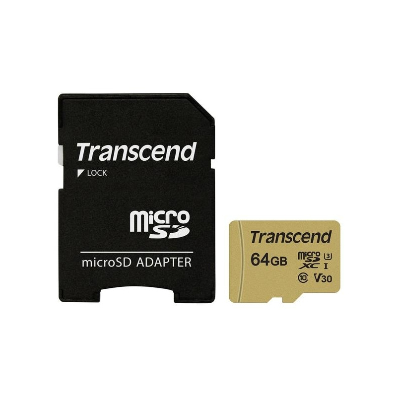 Карта памяти MicroSD 64GB Transcend 500S UHS-I U1 + SD адаптер #1