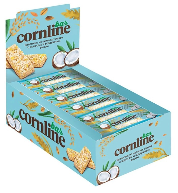 Батончик Cornline из цельных злаков с кокосом и воздушным рисом, 18шт по 30г  #1